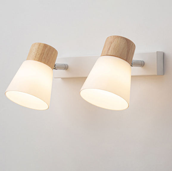 Modern Minimalist Wood Cone Wall Sconce Lamp 2-Light