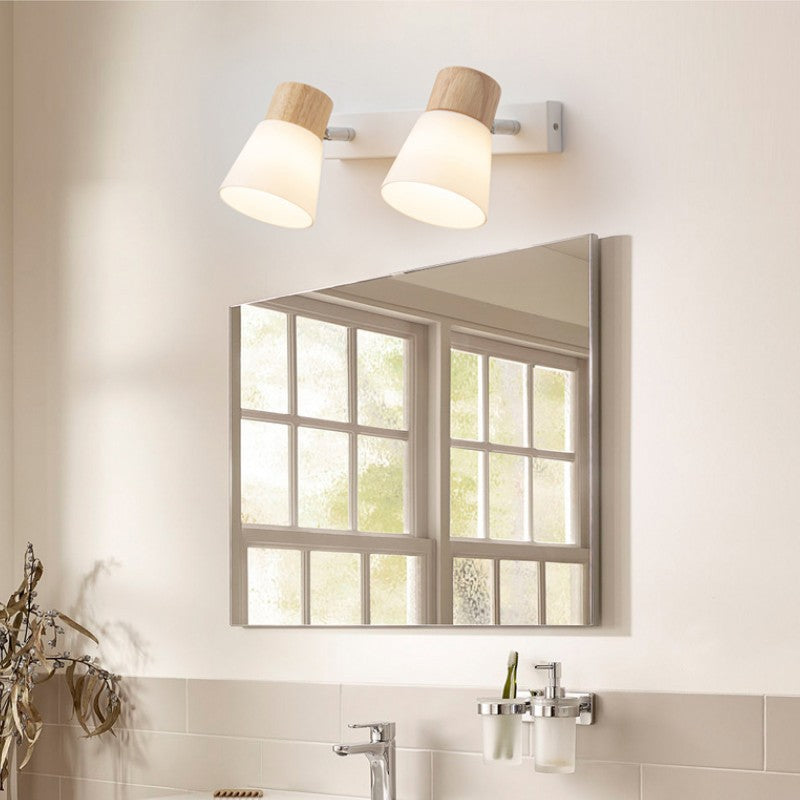Modern Minimalist Wood Cone Wall Sconce Lamp 2-Light
