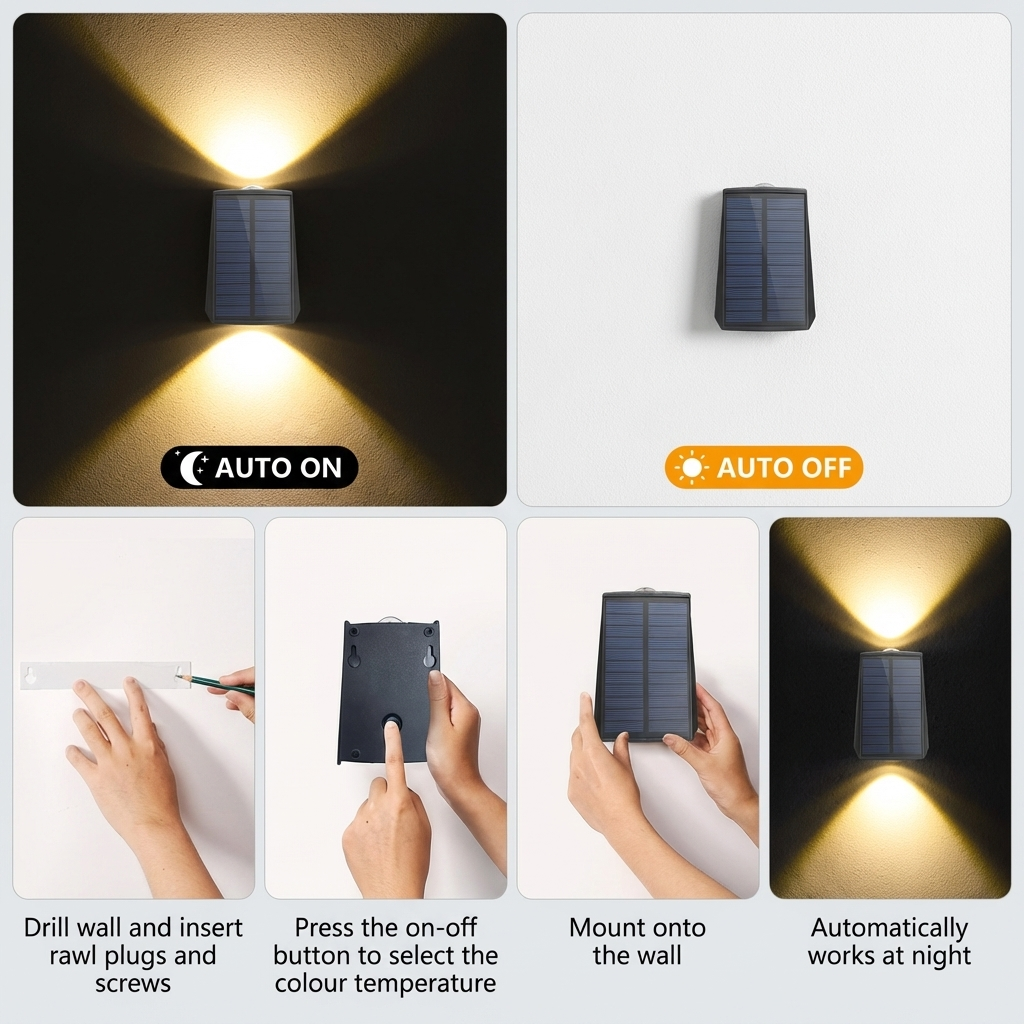 Modern Trapezoid Solar LED Wall Sconce 1-Light