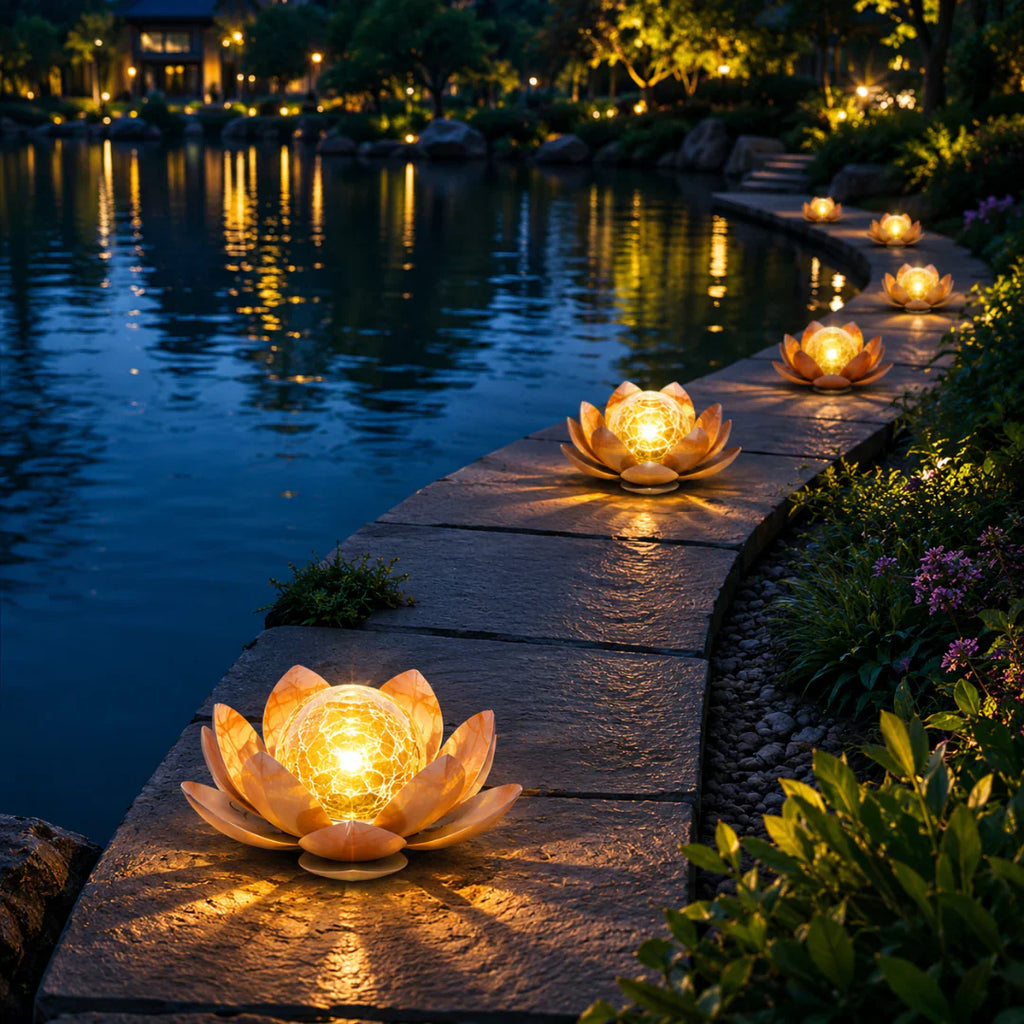 Solar Lotus Flower Light Outdoor Garden Stake LED Waterproof Decorative Yard Lamp