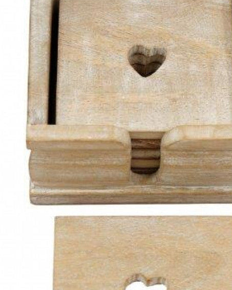 Wood Heart Coasters And Holder Set of Six Rustic Home Decor