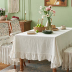 Natural Ruffle Tablecloth Cotton Linen Dining Table Cover