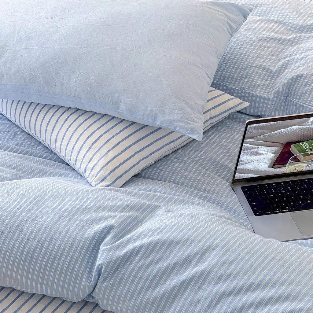Natural Stripe Bedding Set Cotton Duvet Pillowcase Bed Linen