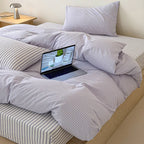 Natural Stripe Bedding Set Cotton Duvet Pillowcase Bed Linen