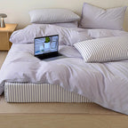 Natural Stripe Bedding Set Cotton Duvet Pillowcase Bed Linen
