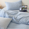 Natural Stripe Bedding Set Cotton Duvet Pillowcase Bed Linen