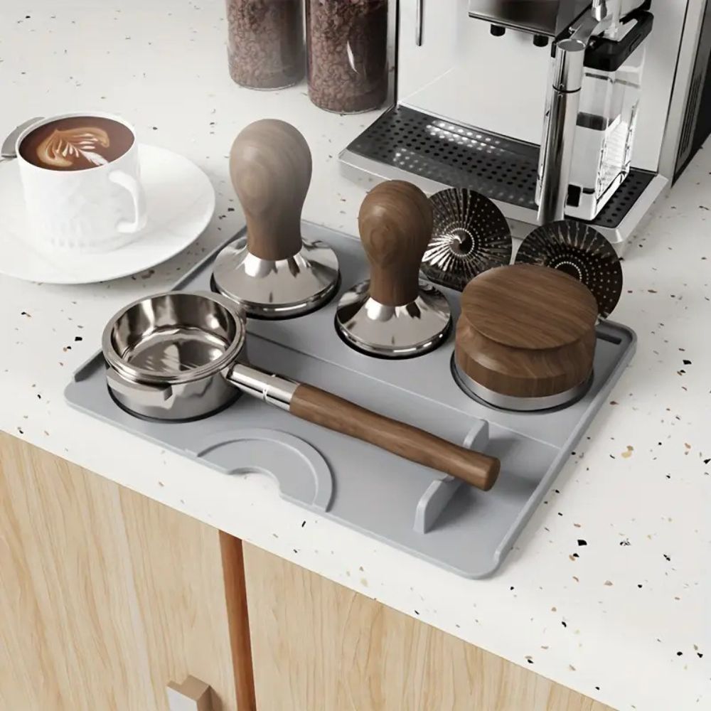 Non-Slip Silicone Tamper Mat for Espresso Brewing – Coffee Accessory with Tool Organizer Slots