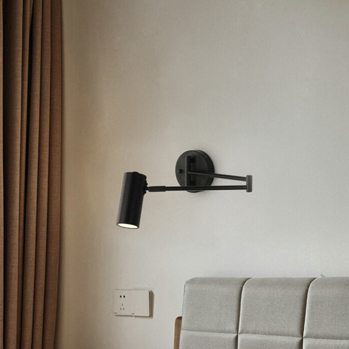 Nordic Brass Cylinder Swing Arm Wall Sconce Lamp 1-Light