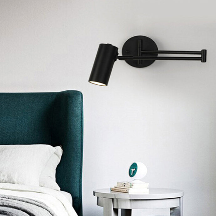 Nordic Brass Cylinder Swing Arm Wall Sconce Lamp 1-Light