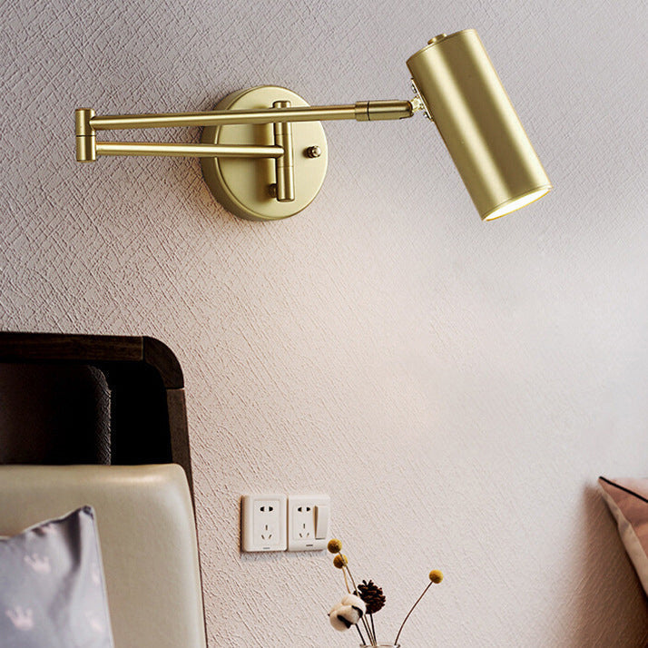 Nordic Brass Cylinder Swing Arm Wall Sconce Lamp 1-Light