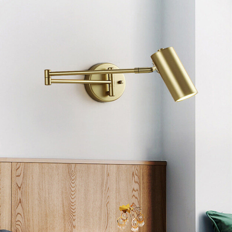 Nordic Brass Cylinder Swing Arm Wall Sconce Lamp 1-Light