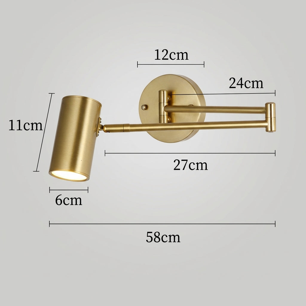 Nordic Brass Cylinder Swing Arm Wall Sconce Lamp 1-Light