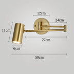 Nordic Brass Cylinder Swing Arm Wall Sconce Lamp 1-Light