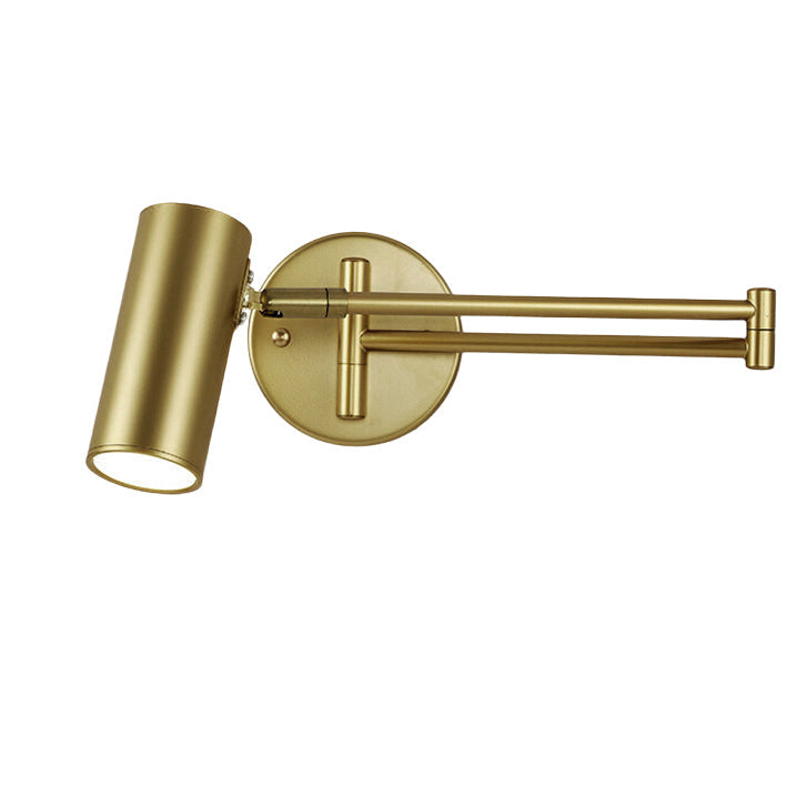 Nordic Brass Cylinder Swing Arm Wall Sconce Lamp 1-Light