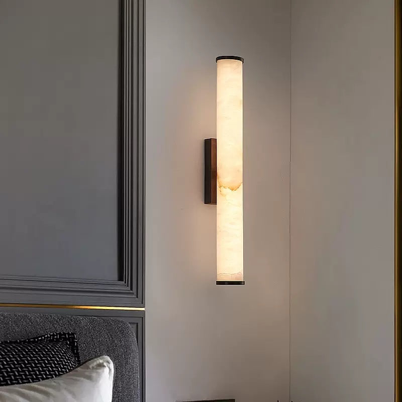 Modern Minimalist Spanish Marble & Copper LED Wall Sconce – Luxury Stone Wall Light 1-Light