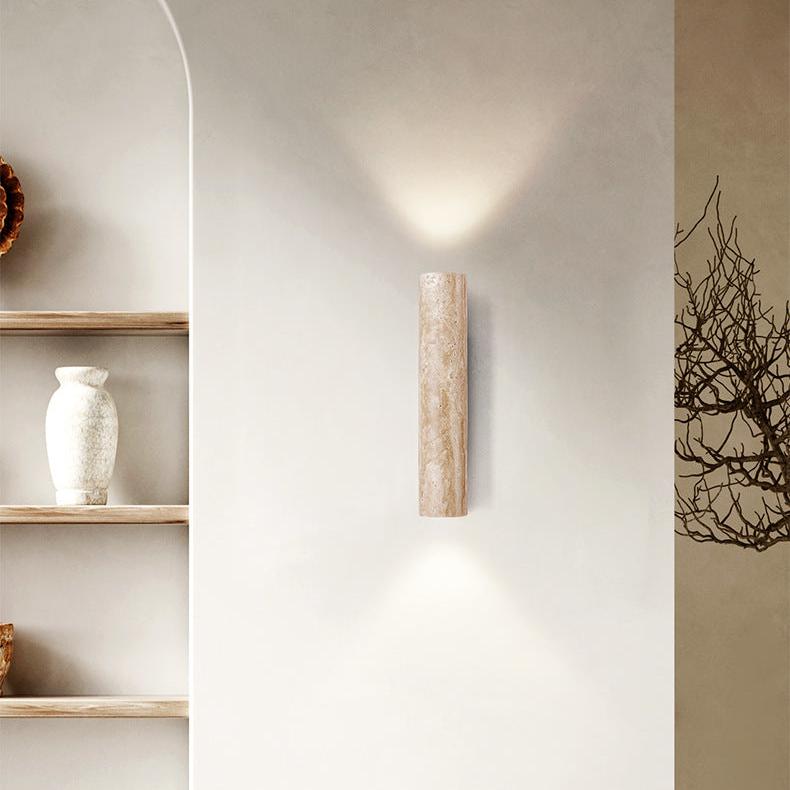 Japandi Travertine Wood Cylinder Wall Sconce LED 1-light
