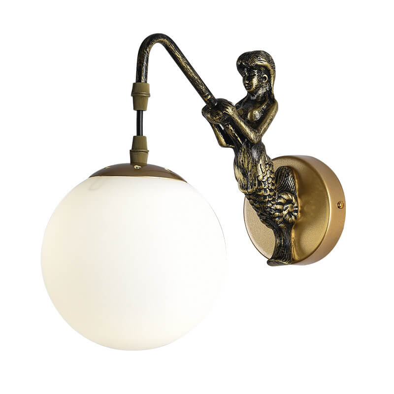 Vintage Glass Globe 1-Light Mermaid Wall Sconce