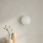 Minimalist Round Glass LED Wall Sconce – Frosted Globe Bedside Wall Light 1-Light
