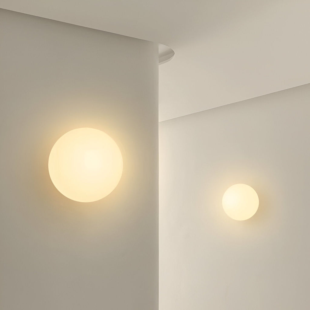 Minimalist Round Glass LED Wall Sconce – Frosted Globe Bedside Wall Light 1-Light