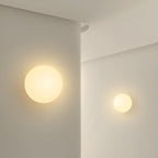 Minimalist Round Glass LED Wall Sconce – Frosted Globe Bedside Wall Light 1-Light