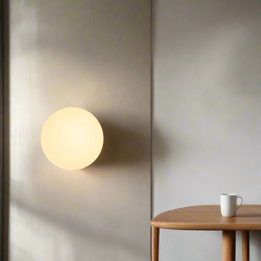 Minimalist Round Glass LED Wall Sconce – Frosted Globe Bedside Wall Light 1-Light