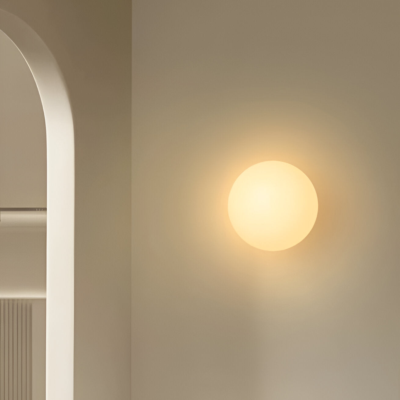 Minimalist Round Glass LED Wall Sconce – Frosted Globe Bedside Wall Light 1-Light