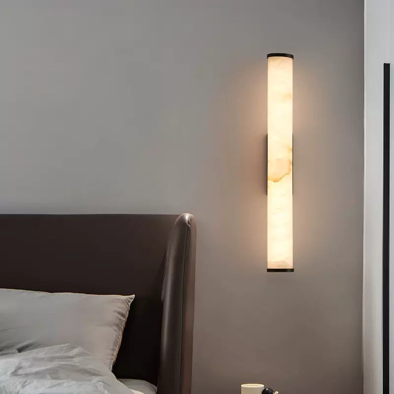 Modern Minimalist Spanish Marble & Copper LED Wall Sconce – Luxury Stone Wall Light 1-Light