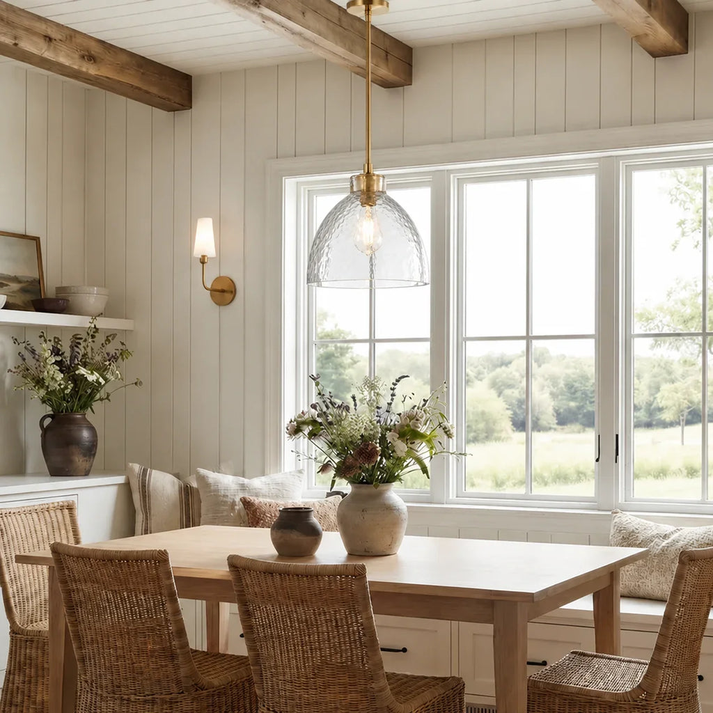 Ondine Farmhouse Hammered Glass Pendant Light