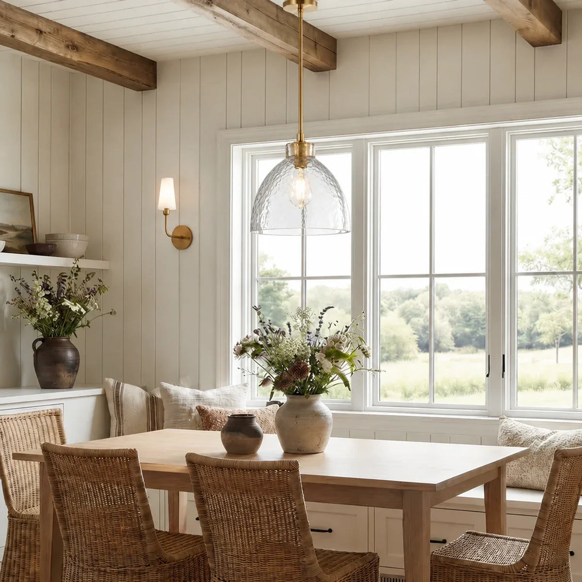Ondine Farmhouse Hammered Glass Pendant Light