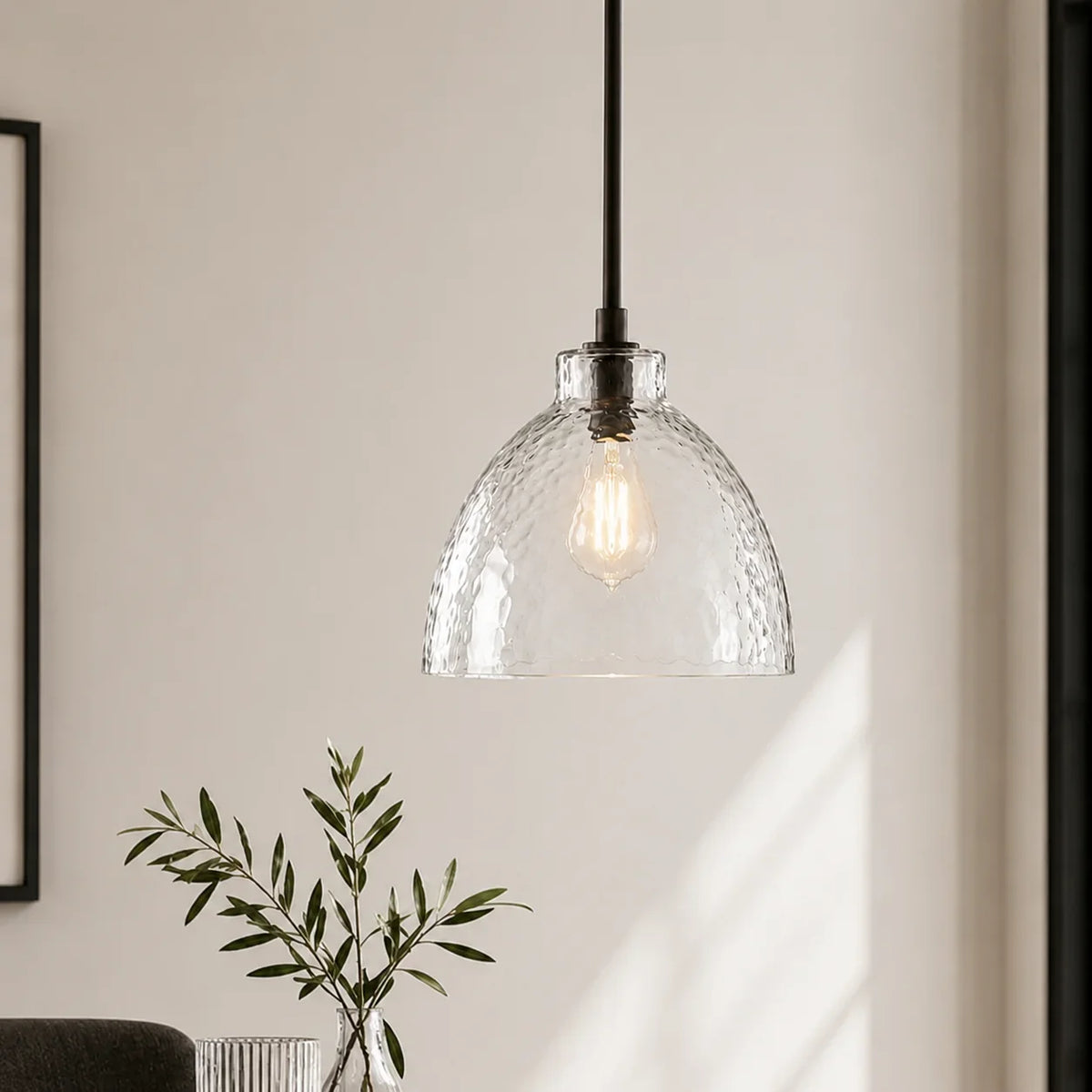 Ondine Farmhouse Hammered Glass Pendant Light