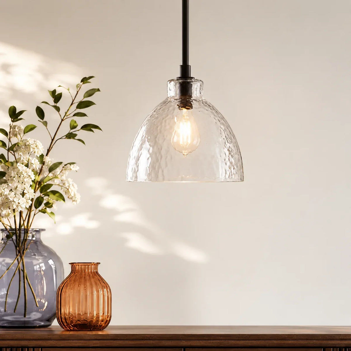 Ondine Farmhouse Hammered Glass Pendant Light