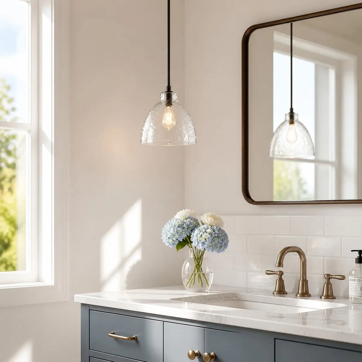 Ondine Farmhouse Hammered Glass Pendant Light