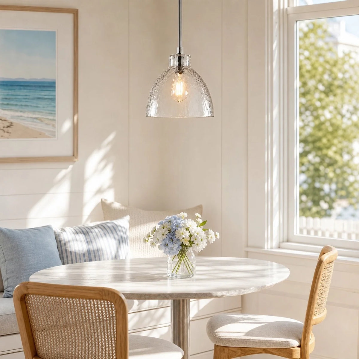 Ondine Farmhouse Hammered Glass Pendant Light
