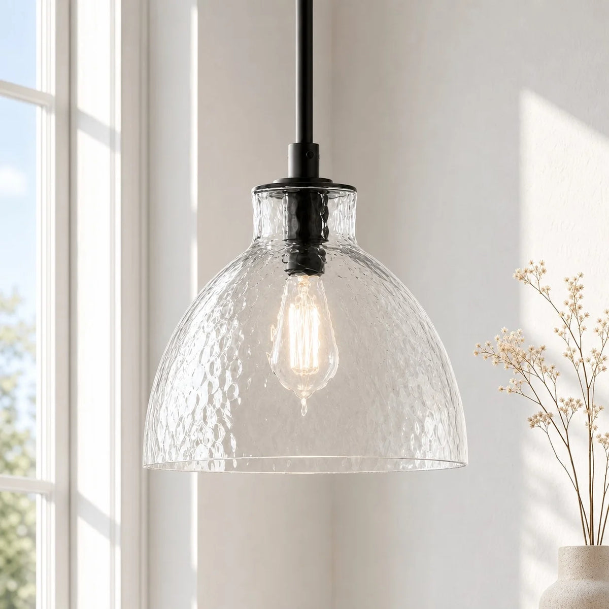 Ondine Farmhouse Hammered Glass Pendant Light