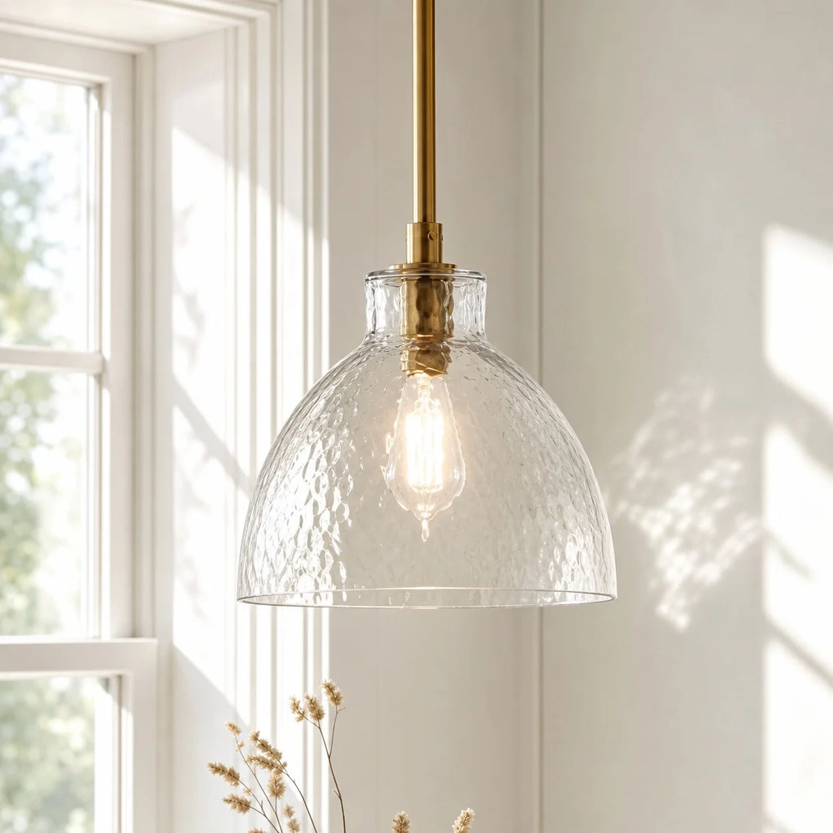 Ondine Farmhouse Hammered Glass Pendant Light