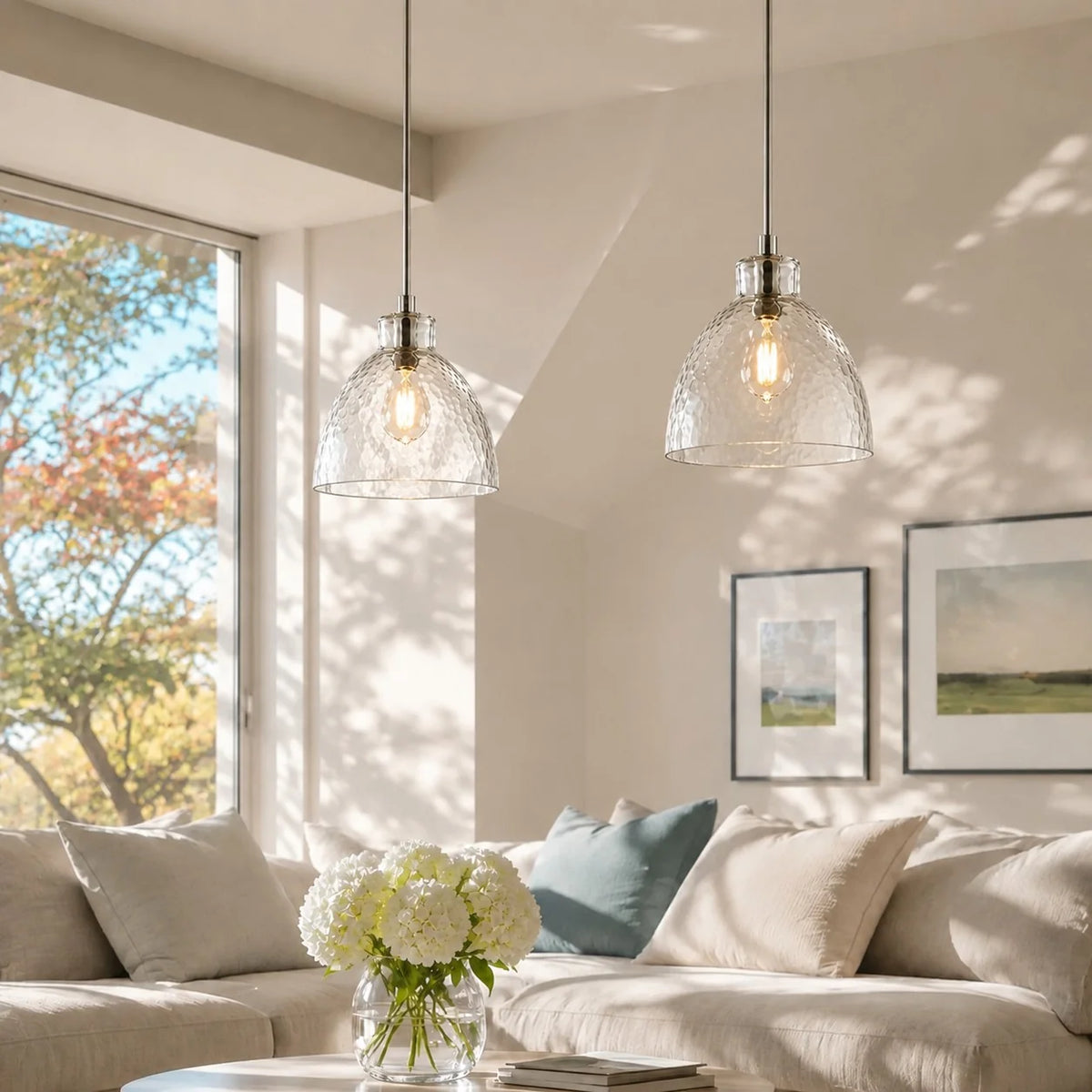 Ondine Farmhouse Hammered Glass Pendant Light
