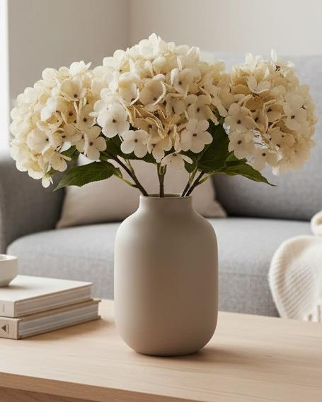 Artificial Short Soft Cream Hydrangea Stem Faux Flower Decor