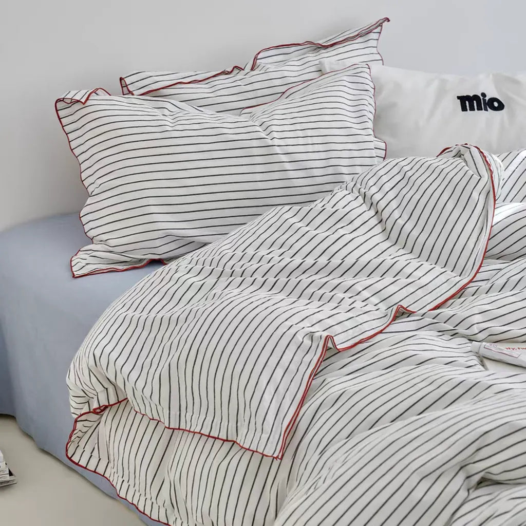 Pinstripe Contrast Trim Duvet Cover Premium Cotton Bedding