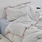 Pinstripe Contrast Trim Duvet Cover Premium Cotton Bedding
