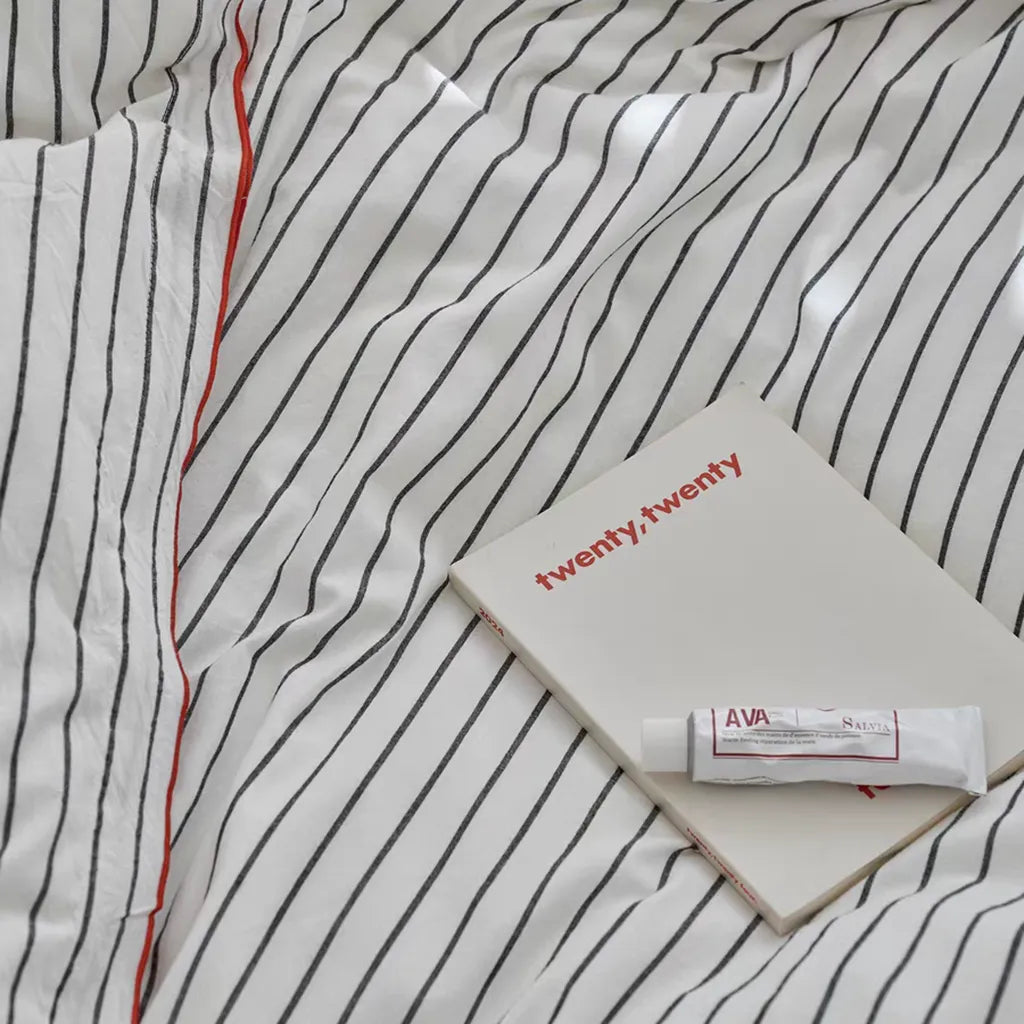 Pinstripe Contrast Trim Duvet Cover Premium Cotton Bedding