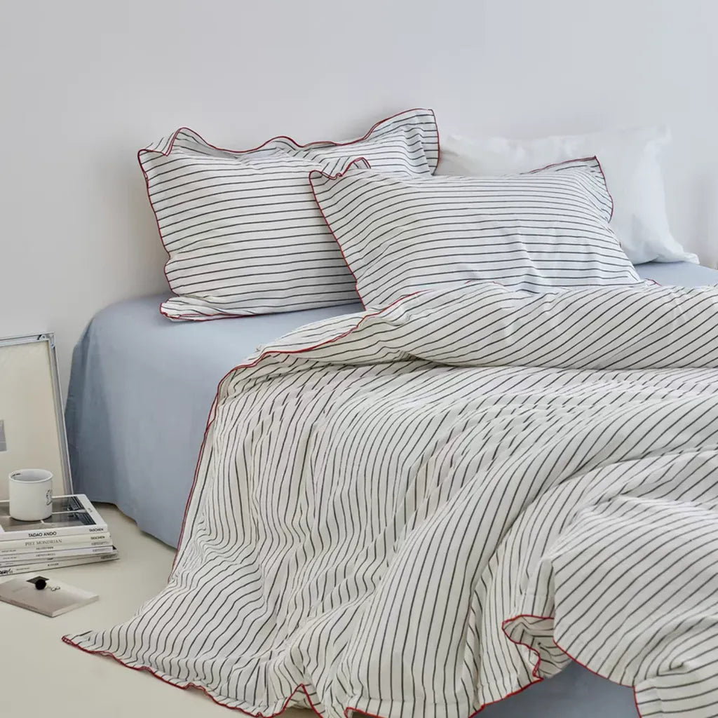 Pinstripe Contrast Trim Duvet Cover Premium Cotton Bedding
