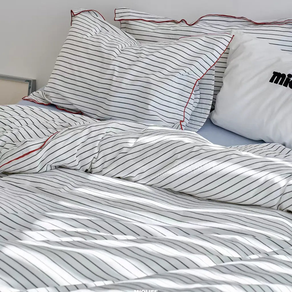 Pinstripe Contrast Trim Duvet Cover Premium Cotton Bedding
