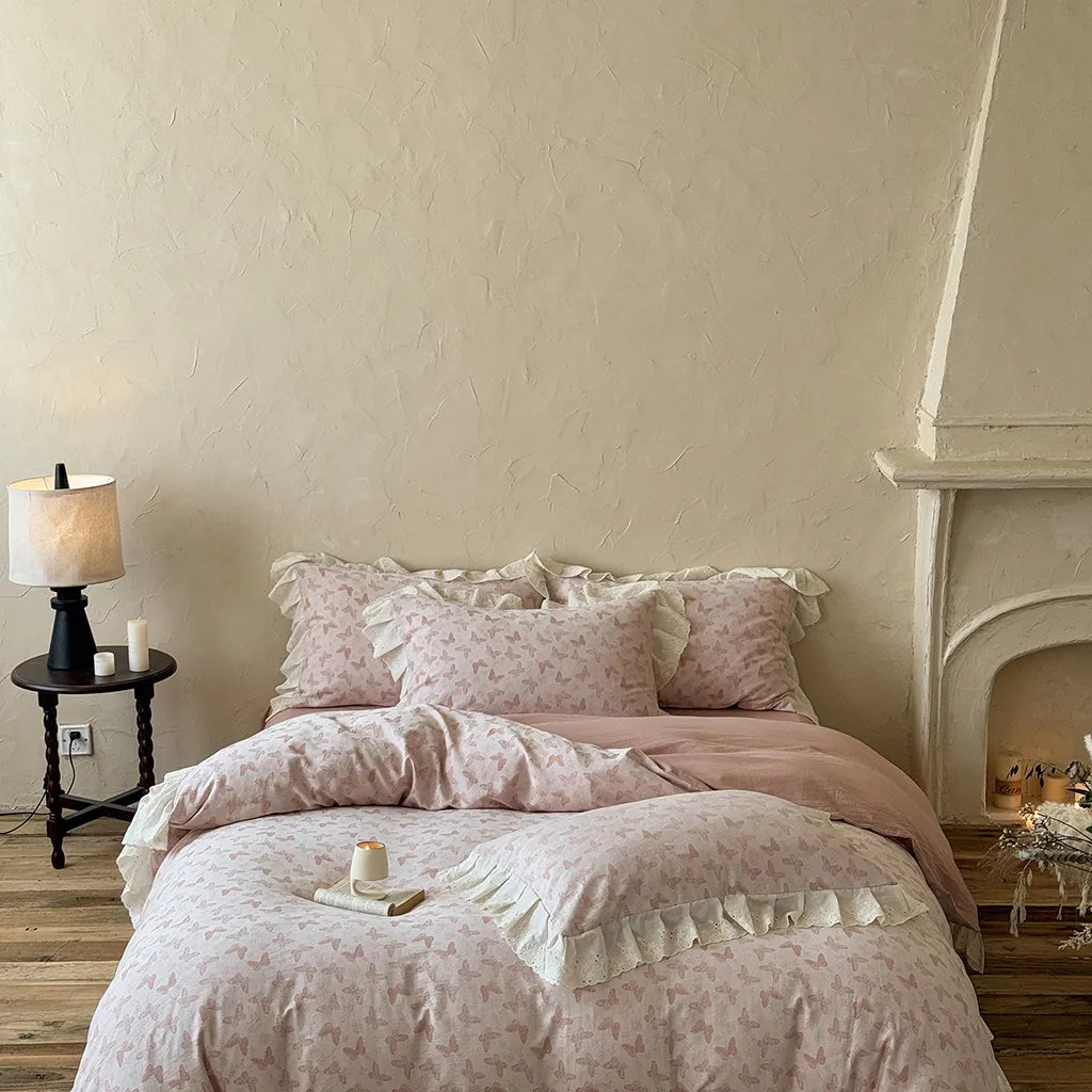 Romantic Butterfly Embroidery Bedding Set Cotton Duvet Cover