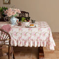 Romantic Floral Ruffle Tablecloth Cotton Linen Dining Table Cover