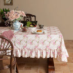 Romantic Floral Ruffle Tablecloth Cotton Linen Dining Table Cover
