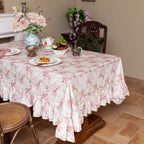 Romantic Floral Ruffle Tablecloth Cotton Linen Dining Table Cover