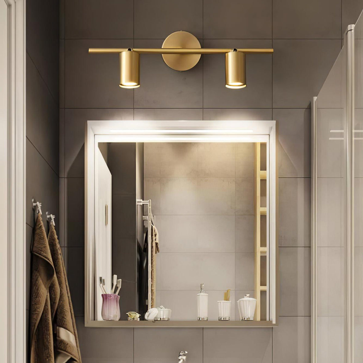 Modern Brass Double Cylinder Adjustable Wall Spotlight