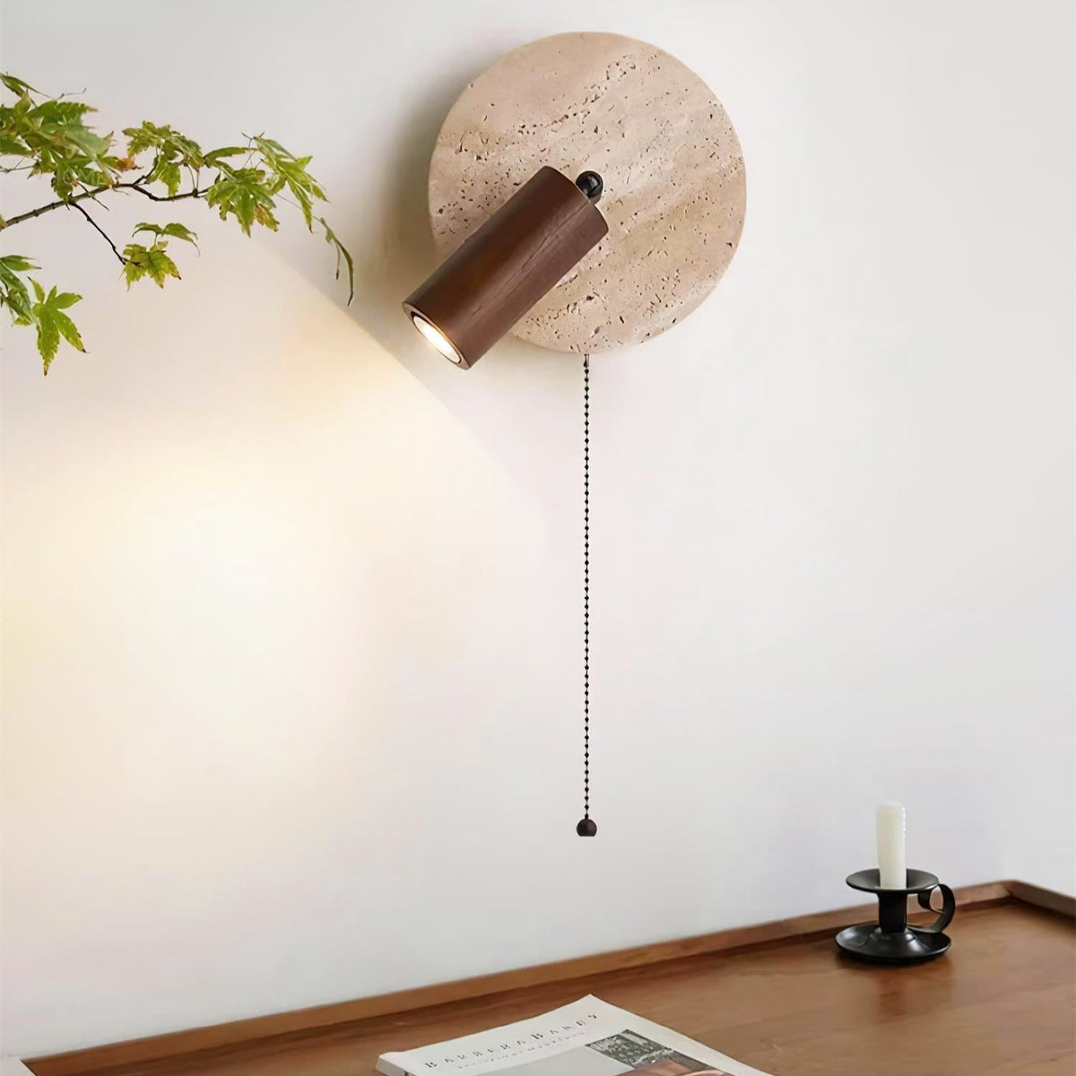 Modern Travertine Wood Rotatable Wall Sconce LED 1-Light