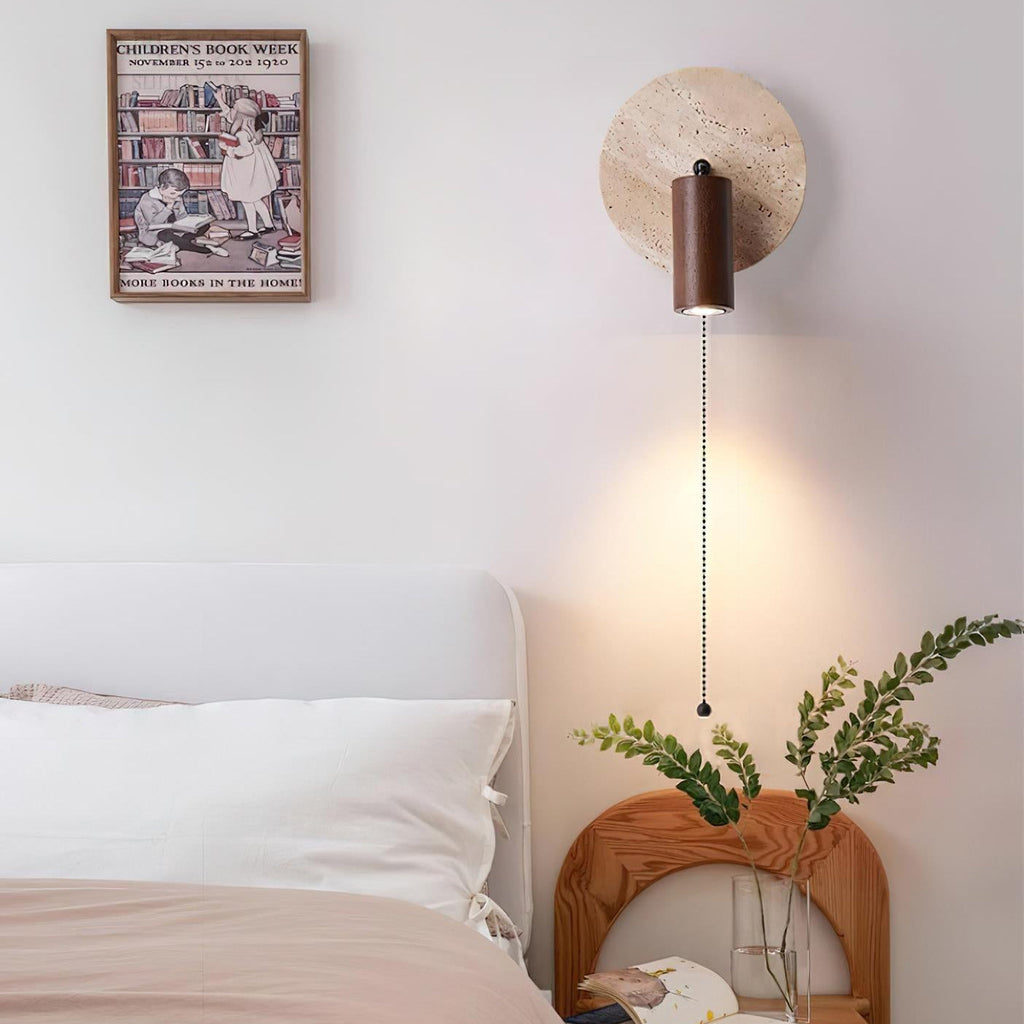 Modern Travertine Wood Rotatable Wall Sconce LED 1-Light