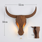 Rustic Wood Bull Head LED Wall Sconce Lamp 1-Light